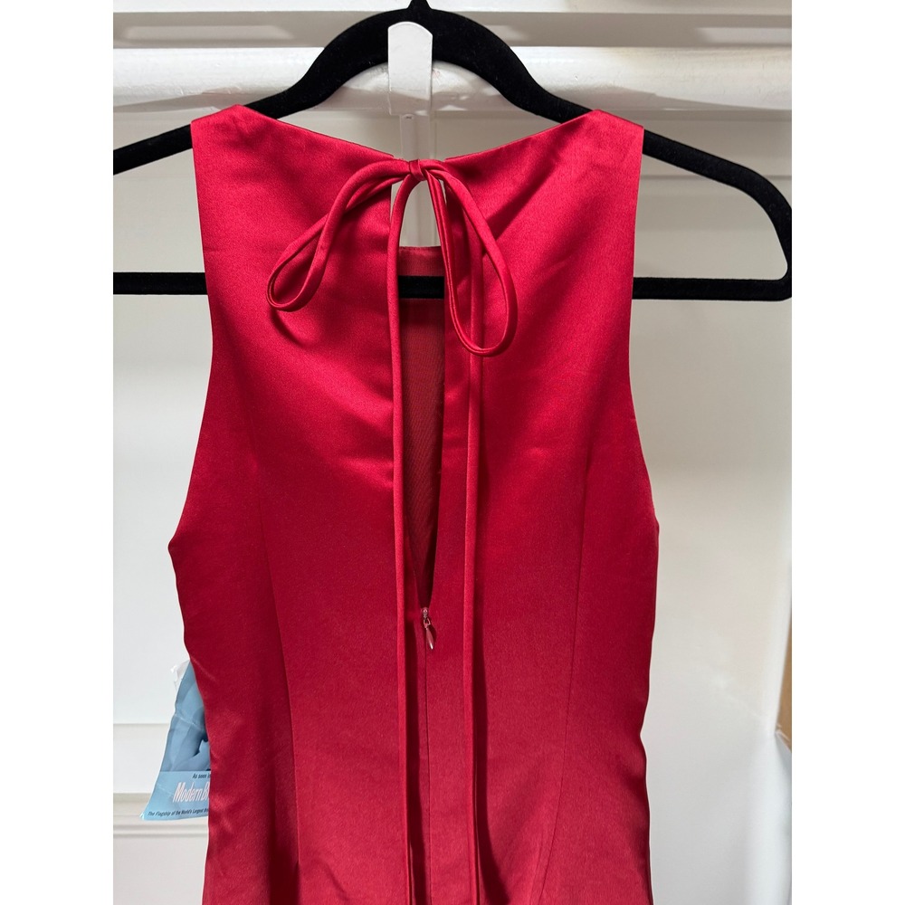 After Six Gown 6 Red Satin High Neck Tie Back Formal Maxi Prom Dress 90s NEW - Picture 10 of 12